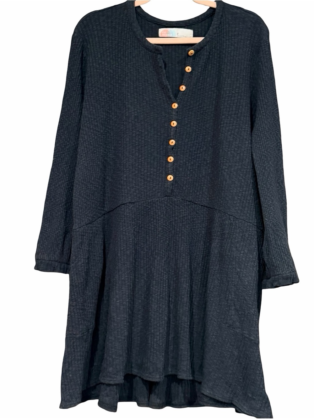 Free People FP Beach Bloosom‎ Ribbed Henley Waffle Knit Dress Pockets Stretchy